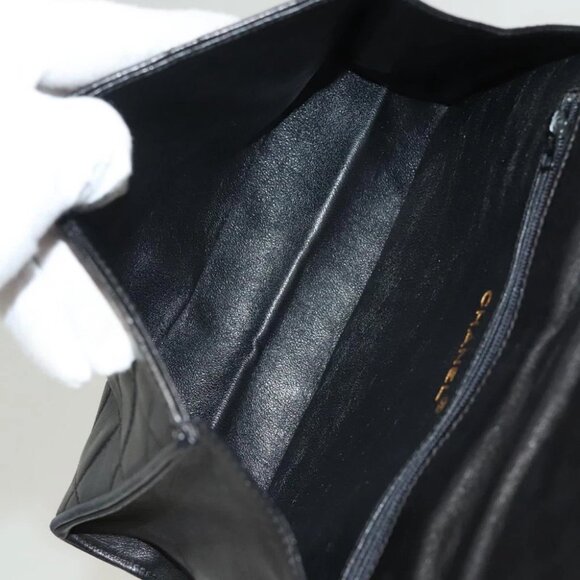 CHANEL Matelasse Chain Shoulder Bag Lamb Skin Black Gold CC Auth BA3125 - Picture 2 of 14